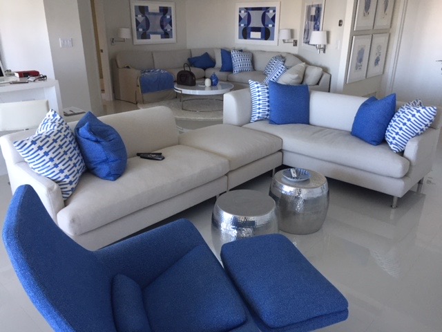 Blue & white themed studio couch